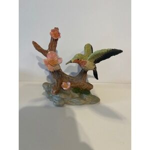 Vintage Hummingbird on Cherry Blossom Branch Figurine Bird Statue 4.5 Inch